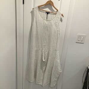 Kokomarina White and Taupe Striped Linen Dress
